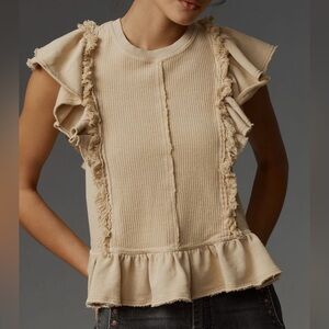 Pilcro short sleeve ruffled fringe sweatshirt
